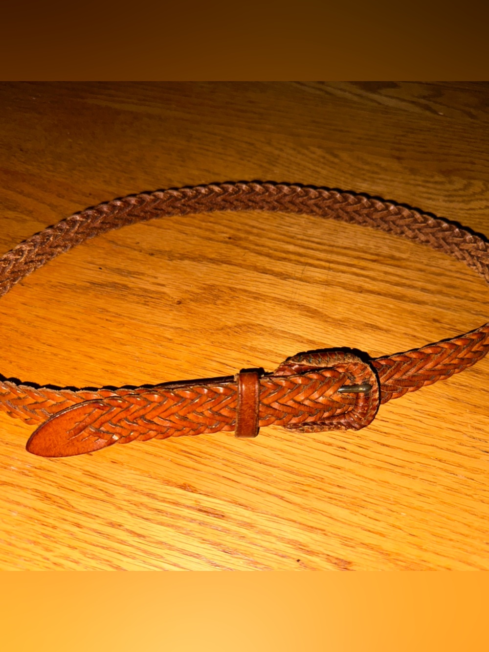 Lands' End Women’s Braided Cognac Brown Leather Belt #506 Size 28 Boho Western